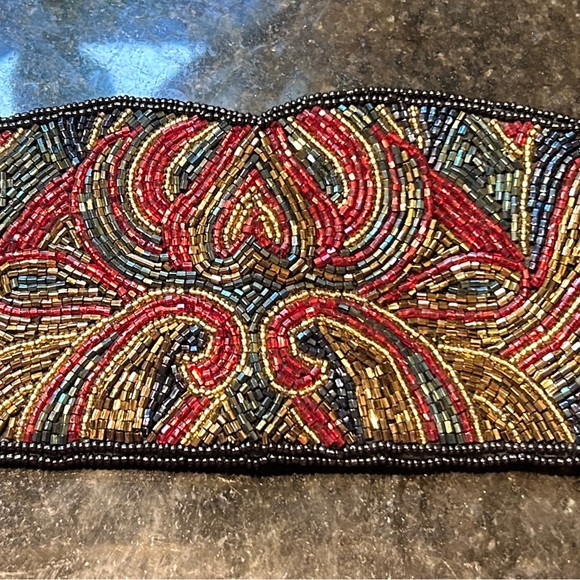 Beaded Belt or Cumberbund Multicolored Seed Beads Button in Back 36” Unstretched - Picture 3 of 6